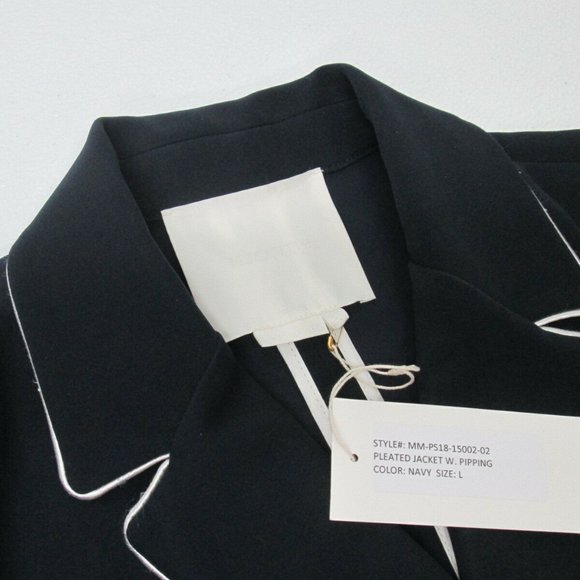 M.MARTIN Pleated Jacket Navy Fabric Blazer Size Women's L - Picture 3 of 8
